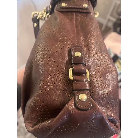 Coach Brooke Brown Perforated Leather Op Art Large Hobo Shoulder Bag 15003 - Picture 10 of 15